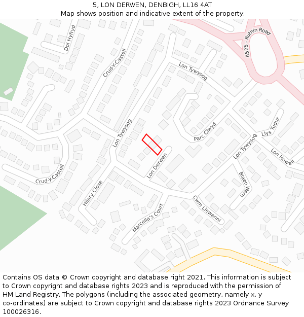 5, LON DERWEN, DENBIGH, LL16 4AT: Location map and indicative extent of plot