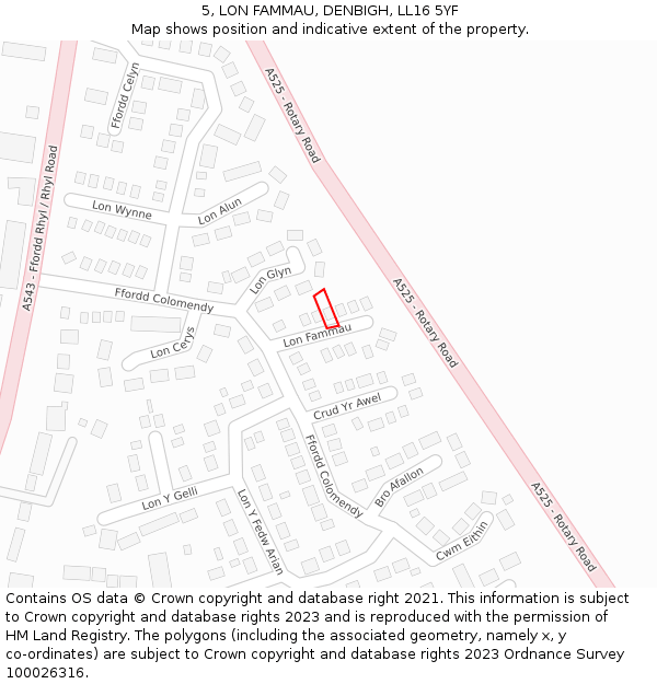 5, LON FAMMAU, DENBIGH, LL16 5YF: Location map and indicative extent of plot
