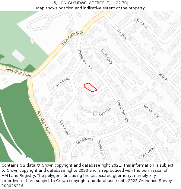 5, LON GLYNDWR, ABERGELE, LL22 7DJ: Location map and indicative extent of plot