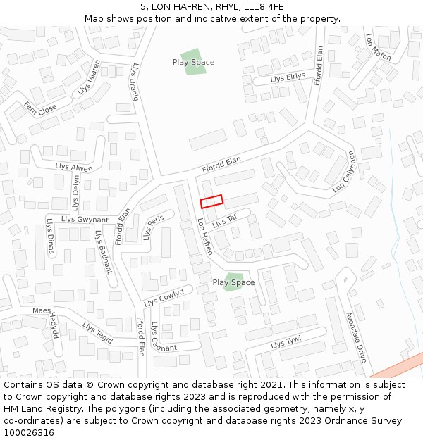 5, LON HAFREN, RHYL, LL18 4FE: Location map and indicative extent of plot