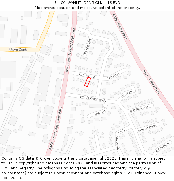 5, LON WYNNE, DENBIGH, LL16 5YD: Location map and indicative extent of plot