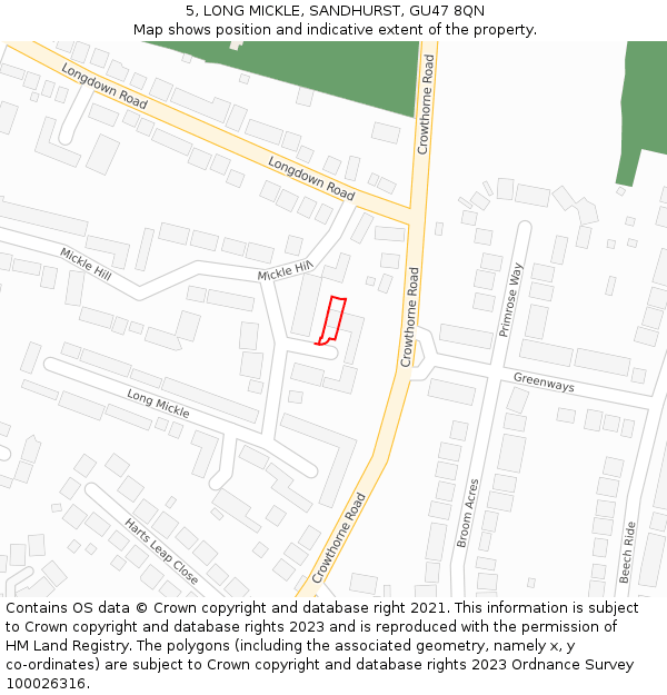 5, LONG MICKLE, SANDHURST, GU47 8QN: Location map and indicative extent of plot