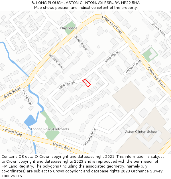 5, LONG PLOUGH, ASTON CLINTON, AYLESBURY, HP22 5HA: Location map and indicative extent of plot