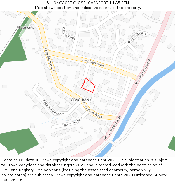 5, LONGACRE CLOSE, CARNFORTH, LA5 9EN: Location map and indicative extent of plot