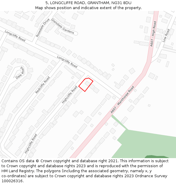 5, LONGCLIFFE ROAD, GRANTHAM, NG31 8DU: Location map and indicative extent of plot