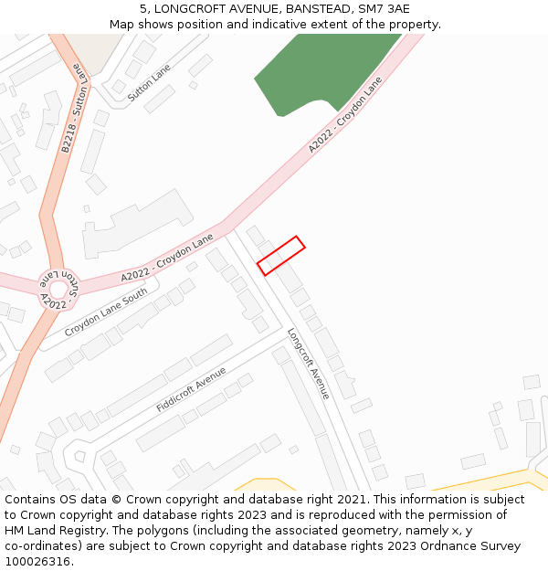 5, LONGCROFT AVENUE, BANSTEAD, SM7 3AE: Location map and indicative extent of plot