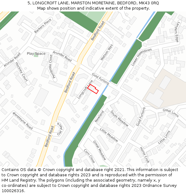 5, LONGCROFT LANE, MARSTON MORETAINE, BEDFORD, MK43 0RQ: Location map and indicative extent of plot