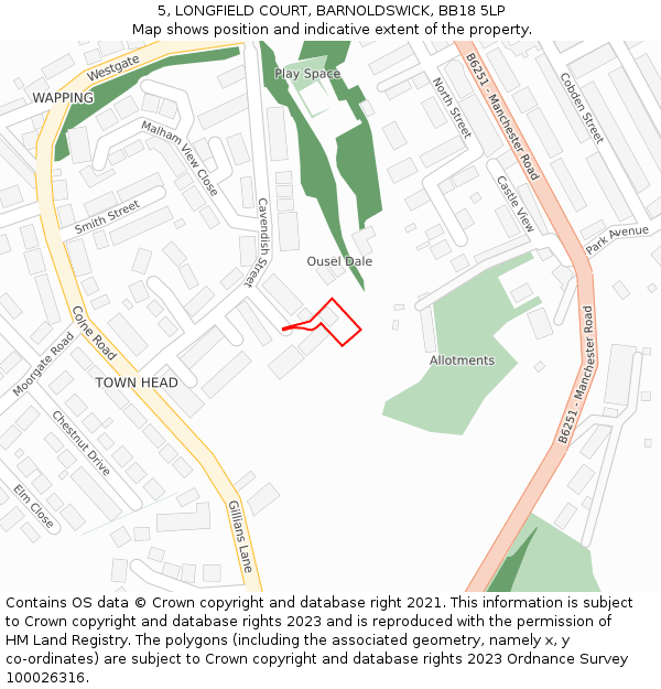 5, LONGFIELD COURT, BARNOLDSWICK, BB18 5LP: Location map and indicative extent of plot