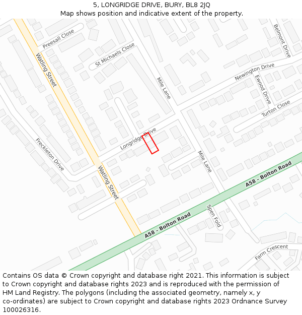 5, LONGRIDGE DRIVE, BURY, BL8 2JQ: Location map and indicative extent of plot