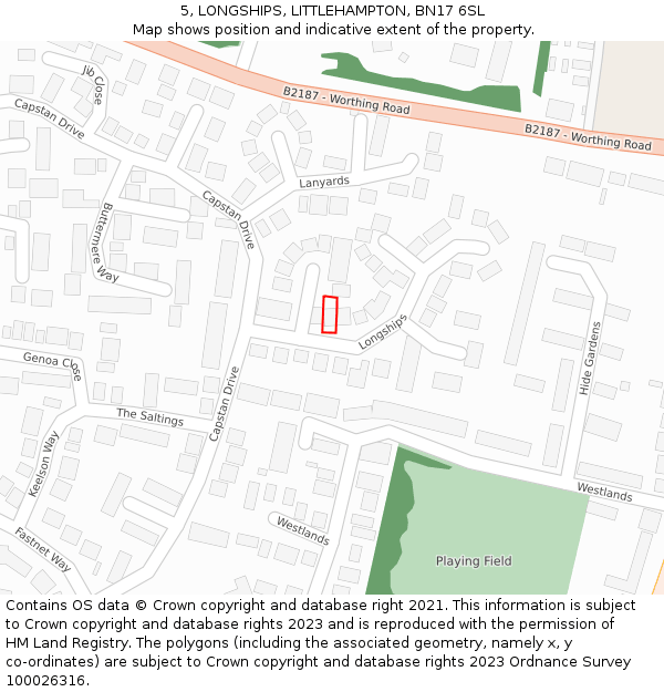 5, LONGSHIPS, LITTLEHAMPTON, BN17 6SL: Location map and indicative extent of plot