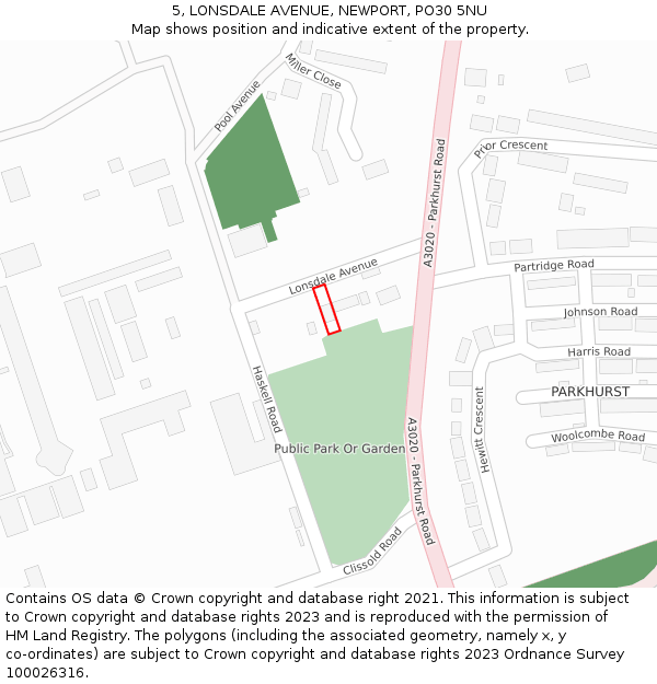 5, LONSDALE AVENUE, NEWPORT, PO30 5NU: Location map and indicative extent of plot