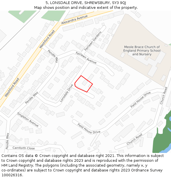 5, LONSDALE DRIVE, SHREWSBURY, SY3 9QJ: Location map and indicative extent of plot