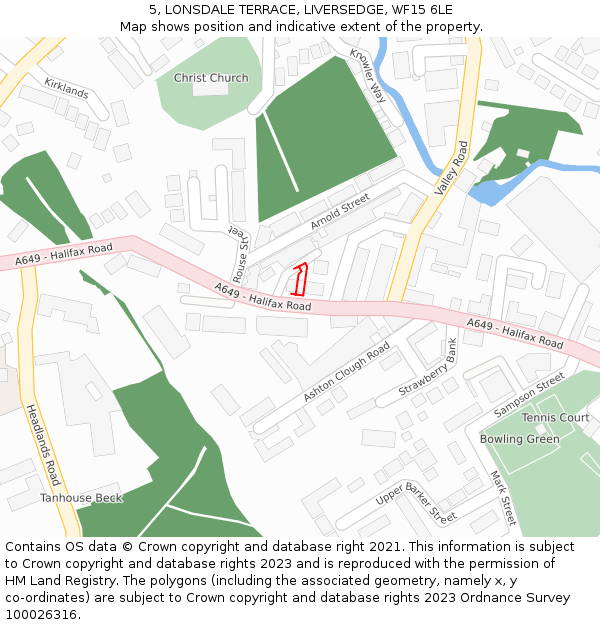 5, LONSDALE TERRACE, LIVERSEDGE, WF15 6LE: Location map and indicative extent of plot