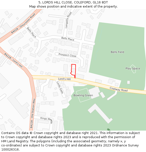 5, LORDS HILL CLOSE, COLEFORD, GL16 8DT: Location map and indicative extent of plot