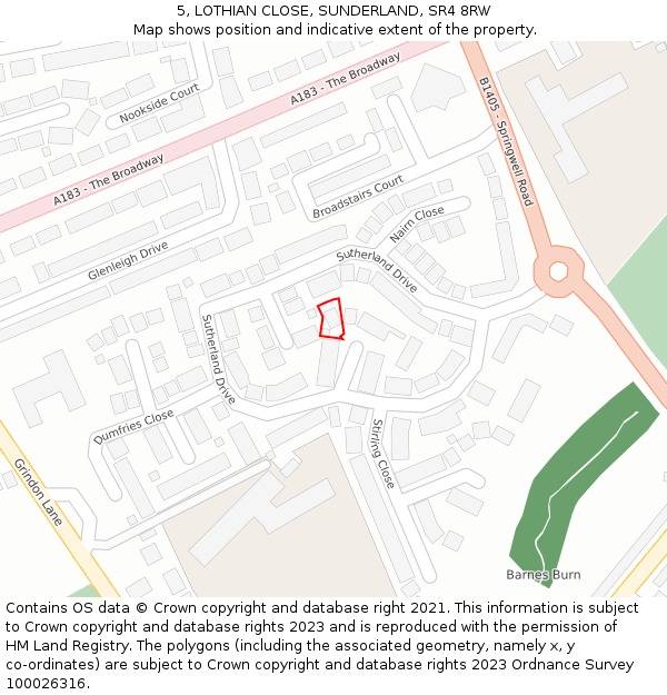 5, LOTHIAN CLOSE, SUNDERLAND, SR4 8RW: Location map and indicative extent of plot