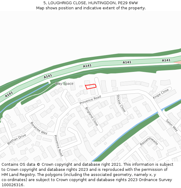 5, LOUGHRIGG CLOSE, HUNTINGDON, PE29 6WW: Location map and indicative extent of plot