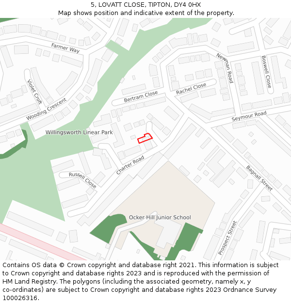 5, LOVATT CLOSE, TIPTON, DY4 0HX: Location map and indicative extent of plot