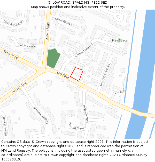 5, LOW ROAD, SPALDING, PE12 6ED: Location map and indicative extent of plot