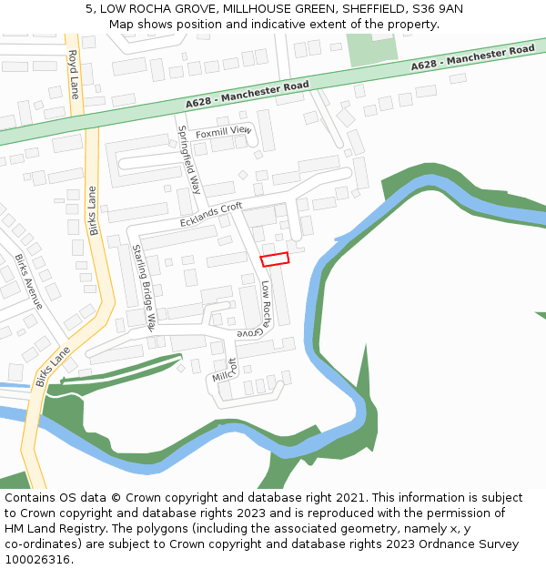 5, LOW ROCHA GROVE, MILLHOUSE GREEN, SHEFFIELD, S36 9AN: Location map and indicative extent of plot