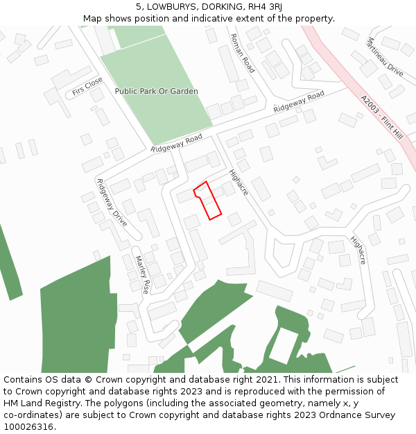 5, LOWBURYS, DORKING, RH4 3RJ: Location map and indicative extent of plot