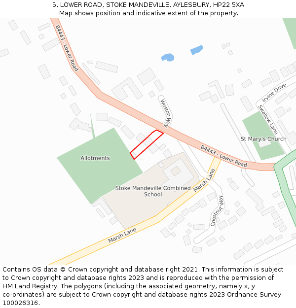 5, LOWER ROAD, STOKE MANDEVILLE, AYLESBURY, HP22 5XA: Location map and indicative extent of plot
