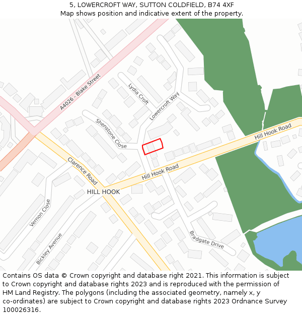 5, LOWERCROFT WAY, SUTTON COLDFIELD, B74 4XF: Location map and indicative extent of plot