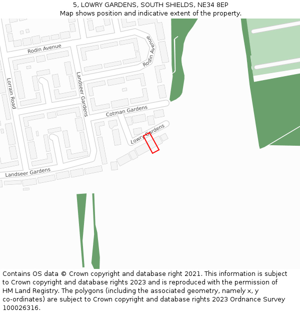 5, LOWRY GARDENS, SOUTH SHIELDS, NE34 8EP: Location map and indicative extent of plot