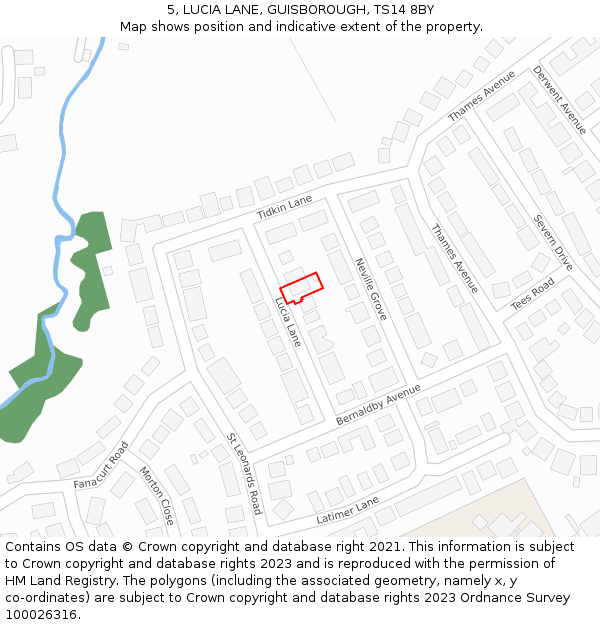 5, LUCIA LANE, GUISBOROUGH, TS14 8BY: Location map and indicative extent of plot