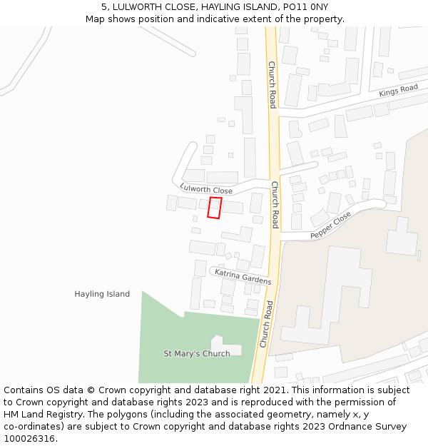 5, LULWORTH CLOSE, HAYLING ISLAND, PO11 0NY: Location map and indicative extent of plot