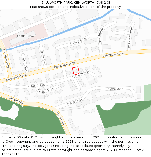 5, LULWORTH PARK, KENILWORTH, CV8 2XG: Location map and indicative extent of plot