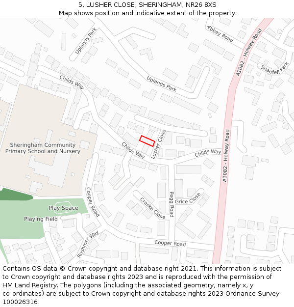 5, LUSHER CLOSE, SHERINGHAM, NR26 8XS: Location map and indicative extent of plot