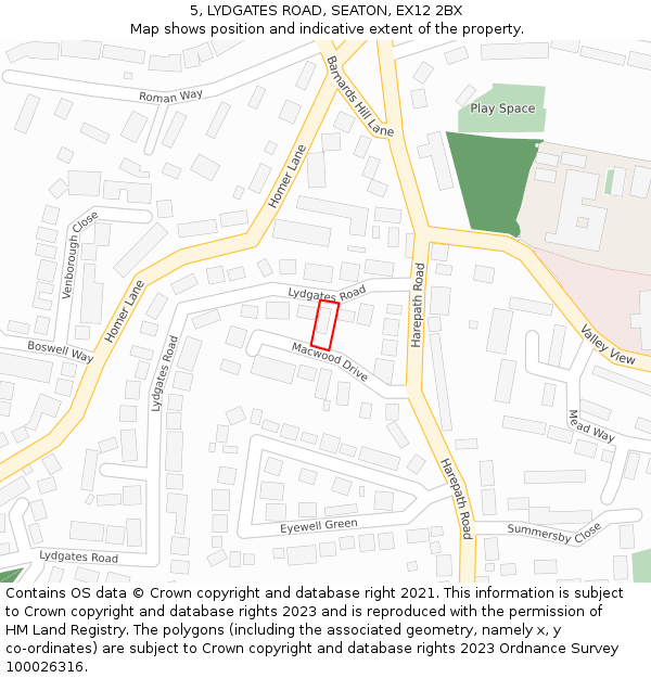 5, LYDGATES ROAD, SEATON, EX12 2BX: Location map and indicative extent of plot