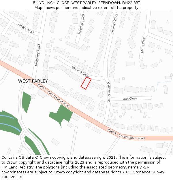 5, LYDLINCH CLOSE, WEST PARLEY, FERNDOWN, BH22 8RT: Location map and indicative extent of plot