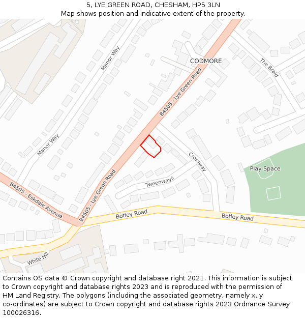 5, LYE GREEN ROAD, CHESHAM, HP5 3LN: Location map and indicative extent of plot