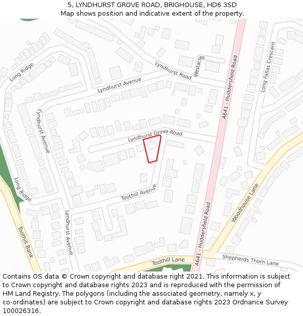5, LYNDHURST GROVE ROAD, BRIGHOUSE, HD6 3SD: Location map and indicative extent of plot