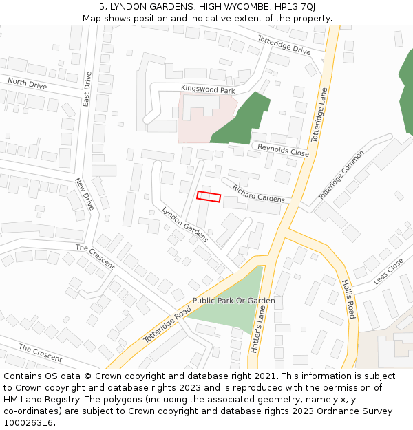 5, LYNDON GARDENS, HIGH WYCOMBE, HP13 7QJ: Location map and indicative extent of plot