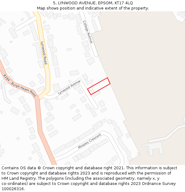 5, LYNWOOD AVENUE, EPSOM, KT17 4LQ: Location map and indicative extent of plot