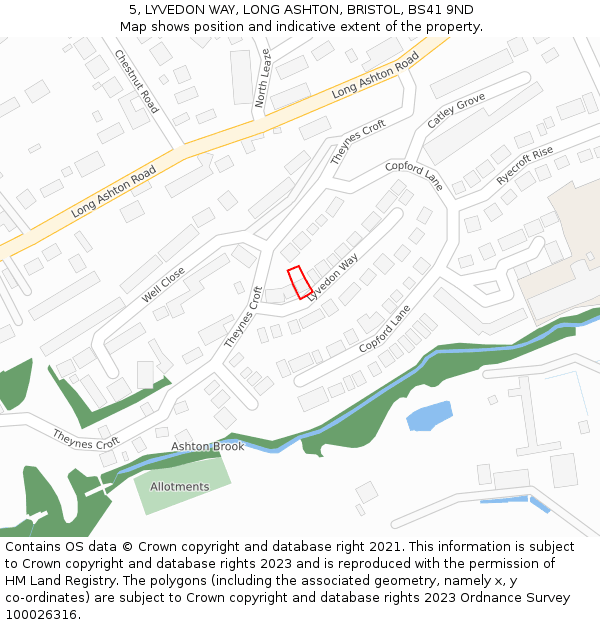 5, LYVEDON WAY, LONG ASHTON, BRISTOL, BS41 9ND: Location map and indicative extent of plot