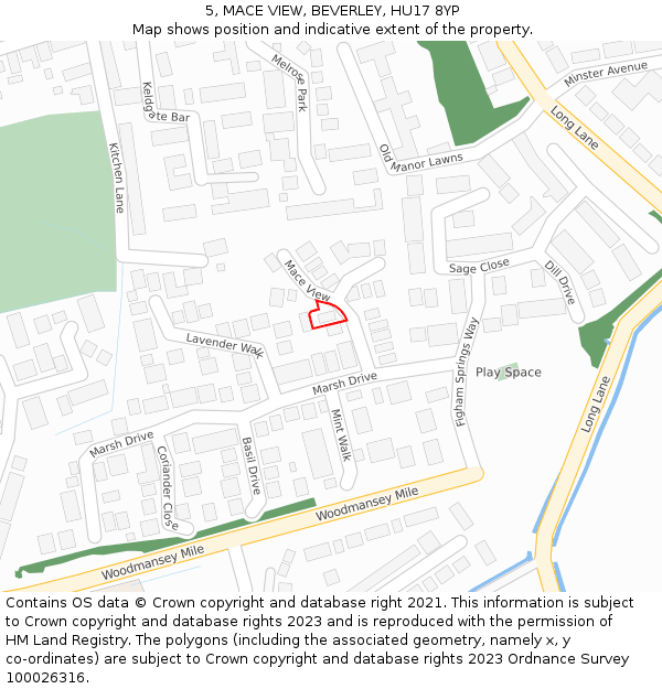 5, MACE VIEW, BEVERLEY, HU17 8YP: Location map and indicative extent of plot