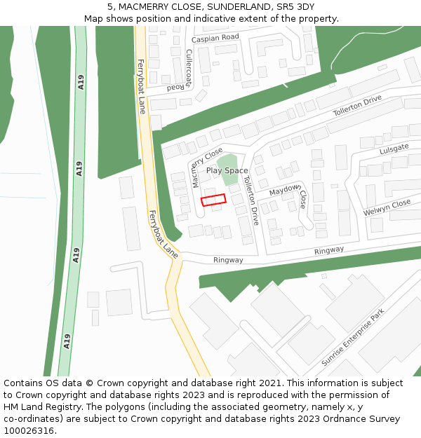 5, MACMERRY CLOSE, SUNDERLAND, SR5 3DY: Location map and indicative extent of plot