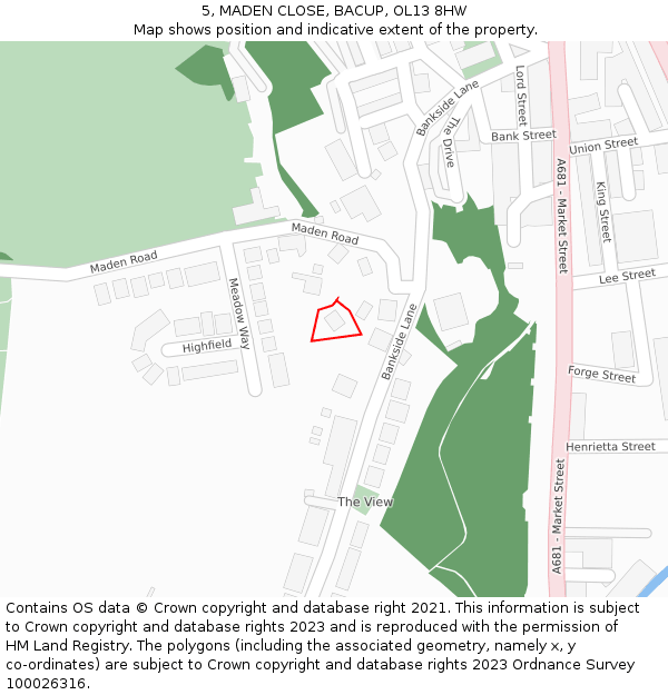 5, MADEN CLOSE, BACUP, OL13 8HW: Location map and indicative extent of plot