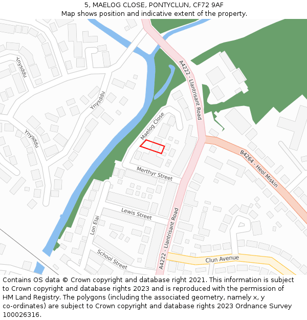 5, MAELOG CLOSE, PONTYCLUN, CF72 9AF: Location map and indicative extent of plot