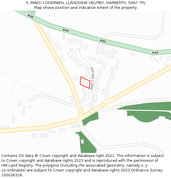 5, MAES Y DDERWEN, LLANDDEWI VELFREY, NARBERTH, SA67 7PL: Location map and indicative extent of plot