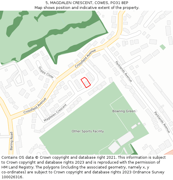 5, MAGDALEN CRESCENT, COWES, PO31 8EP: Location map and indicative extent of plot