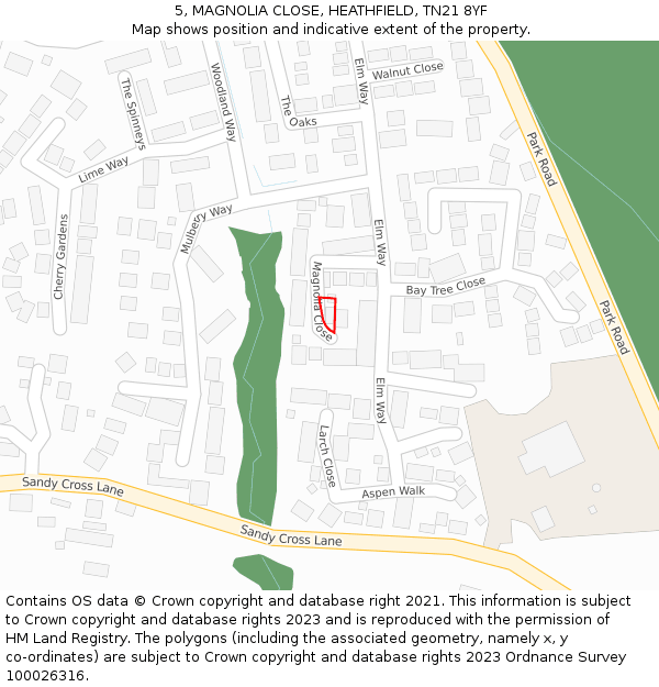 5, MAGNOLIA CLOSE, HEATHFIELD, TN21 8YF: Location map and indicative extent of plot