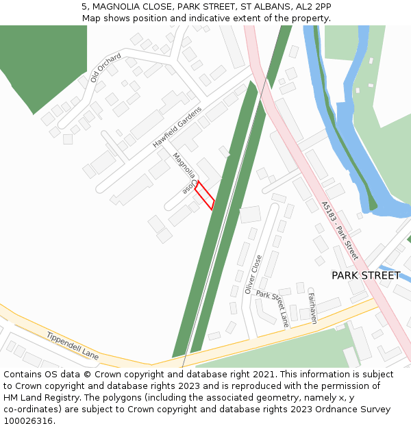 5, MAGNOLIA CLOSE, PARK STREET, ST ALBANS, AL2 2PP: Location map and indicative extent of plot
