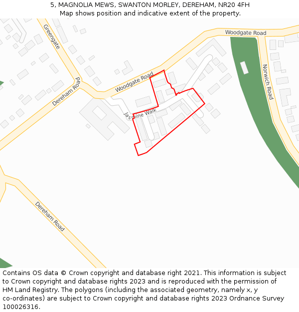 5, MAGNOLIA MEWS, SWANTON MORLEY, DEREHAM, NR20 4FH: Location map and indicative extent of plot