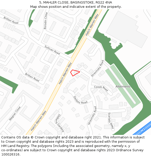 5, MAHLER CLOSE, BASINGSTOKE, RG22 4NA: Location map and indicative extent of plot