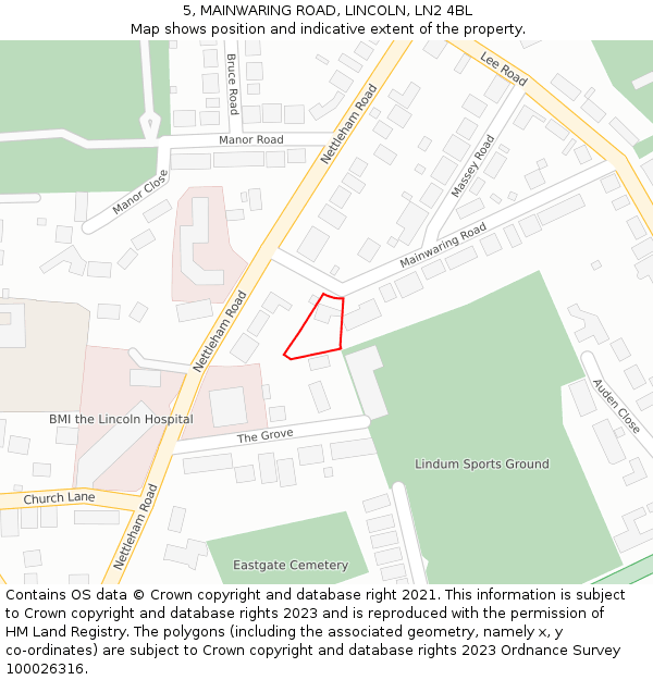 5, MAINWARING ROAD, LINCOLN, LN2 4BL: Location map and indicative extent of plot