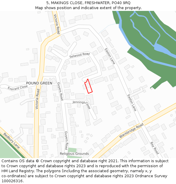 5, MAKINGS CLOSE, FRESHWATER, PO40 9RQ: Location map and indicative extent of plot